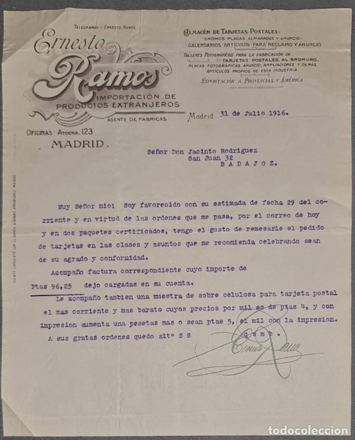 Lettere commerciali: Carta comercial. Ernesto Ramos. Importaci&oacute;n de productos Extranjeros. Madrid. Espa&ntilde;a 1916