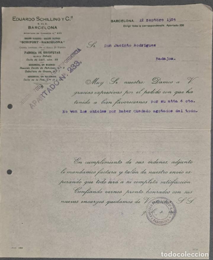 Lettere commerciali: Carta comercial. Eduardo Schilling S. en C. Barcelona. Espa&ntilde;a 1924