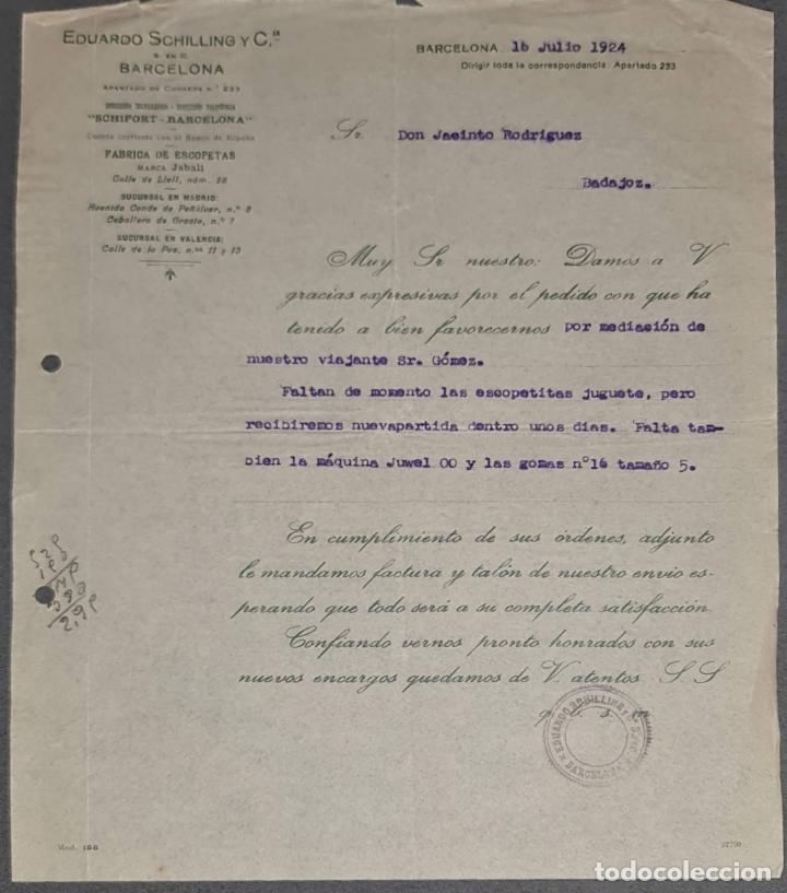 Lettere commerciali: Carta comercial. Eduardo Schilling S. en C. Barcelona. Espa&ntilde;a 1924