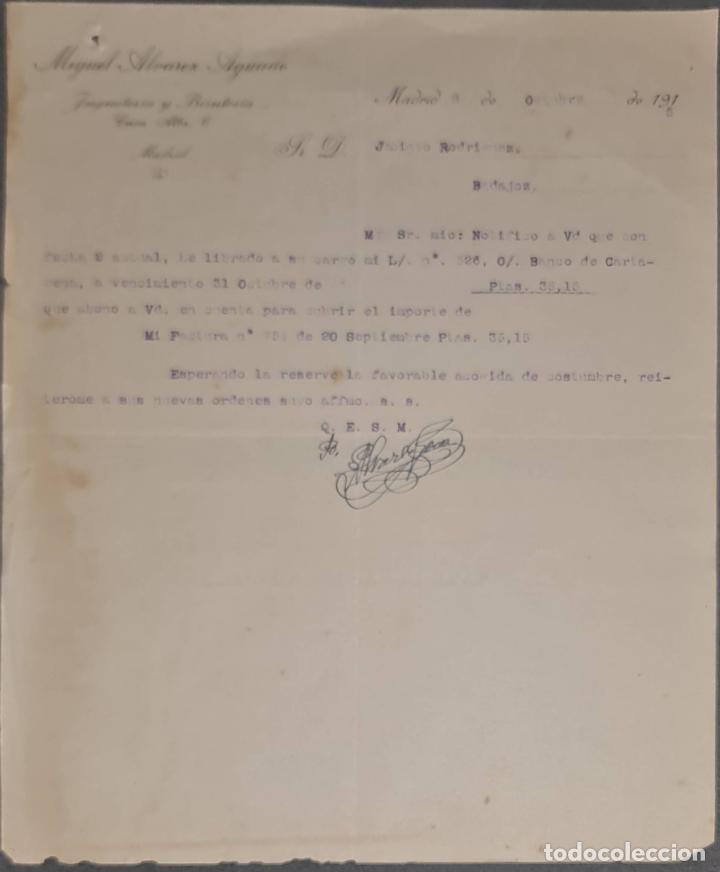 Lettere commerciali: Carta comercial. Miguel Avarez Aguado. Jugueter&iacute;a y Bisuter&iacute;a. Madrid. Espa&ntilde;a 1915