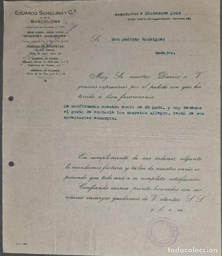 Lettere commerciali: Carta comercial. Eduardo Schilling S. en C. Barcelona. Espa&ntilde;a 1924
