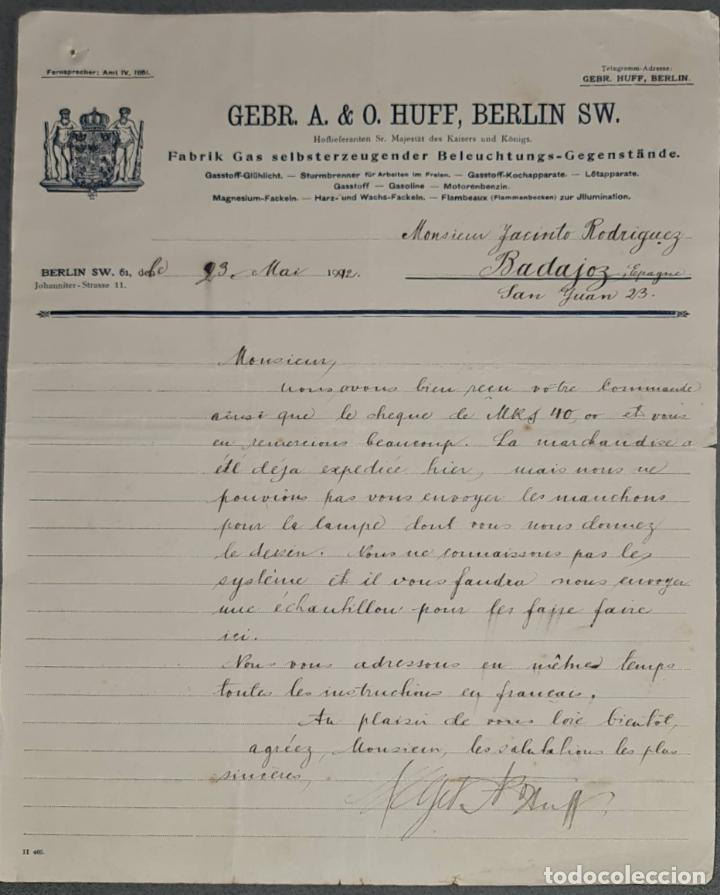 Lettere commerciali: Carta comercial. Gebr. A. & O. Huff, Berlin SW. Alemania 1912