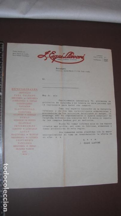 Cartas comerciales: CARTA COMERCIAL J. ESQUE LLAVORE 1940 - Foto 1