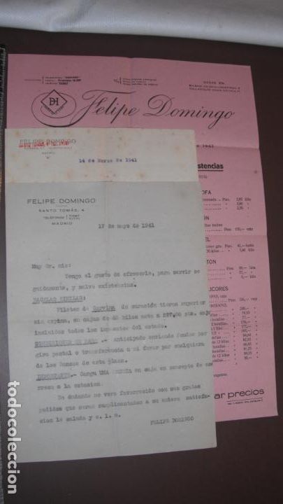 Lettere commerciali: CARTA COMERCIAL,FELIPE DOMINGO, MADRID, 1941