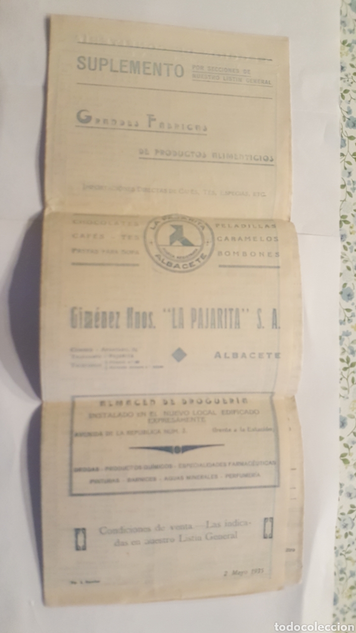 Lettere commerciali: LA PAJARITA (ALBACETE) GRANDES FABRICAS DE PRODUCTOS ALIMENTICIOS SUPLEMENTO DE 1935