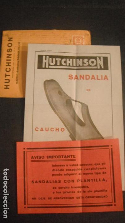 Lettere commerciali: CARTA COMERCIAL HUTCHINSON INDUSTRIAS DEL CAUCHO,S,A, 1934 SOBRE Y PANFLETOS