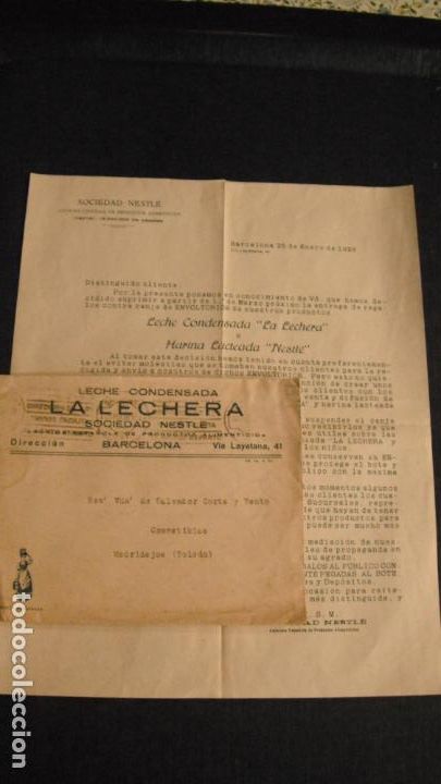 Lettres commerciales: CARTA COMERCIAL LECHE CONDENSADA LA LECHERA, BARCELONA 1928