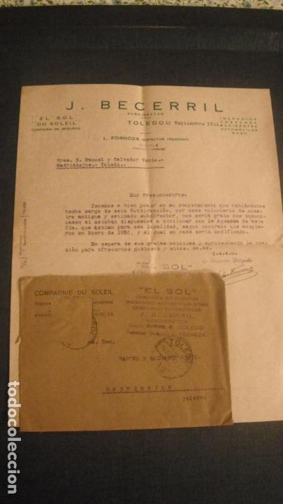Lettres commerciales: CARTA COMERCIAL J. BECERRIL , TOLEDO 1941