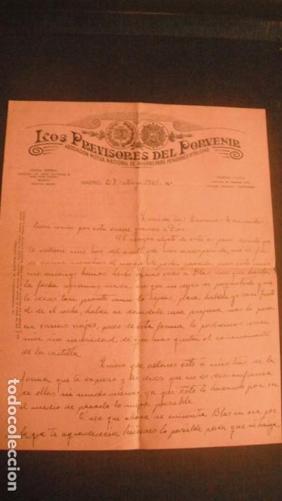 Lettres commerciales: CARTA COMERCIAL LOS PREVISORES DEL PORVENIR 1941