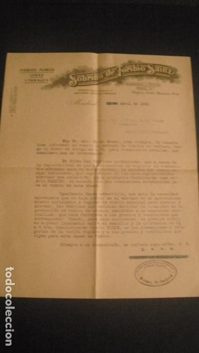 Lettres commerciales: CARTA COMERCIAL, SOBRINO DE TORIBIO SAINZ , FABRICA DE VIDRIOS PLANOS 1941