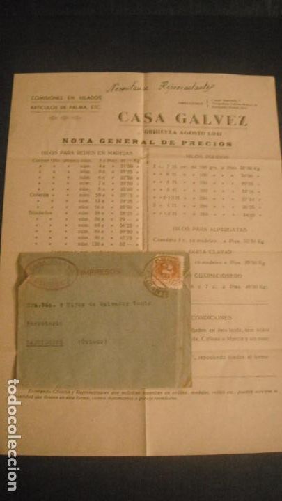 Lettres commerciales: CARTA COMERCIAL,CASA GALVEZ, ORIHUELA (MURCIA), 1941