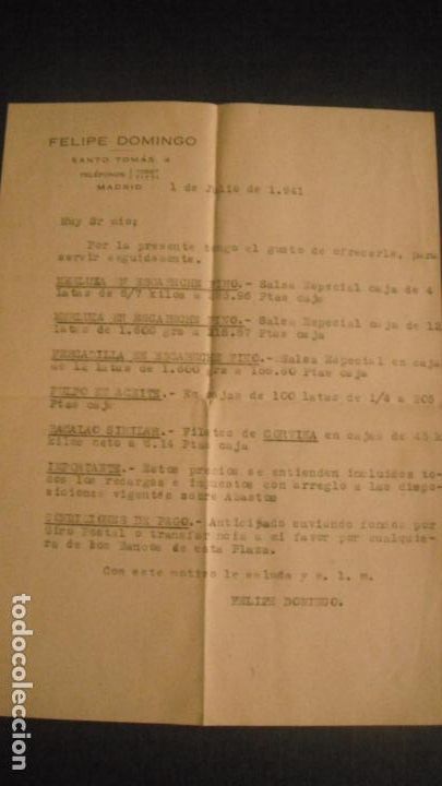 Lettres commerciales: CARTA COMERCIAL,FELIPE DOMINGO, MADRID 1941