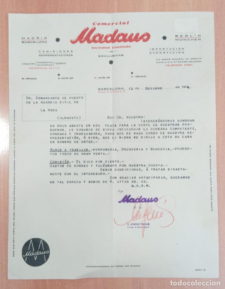 Lettere commerciali: CARTA COMERCIAL, COMERCIAL MADAUS. BARCELONA, 1944