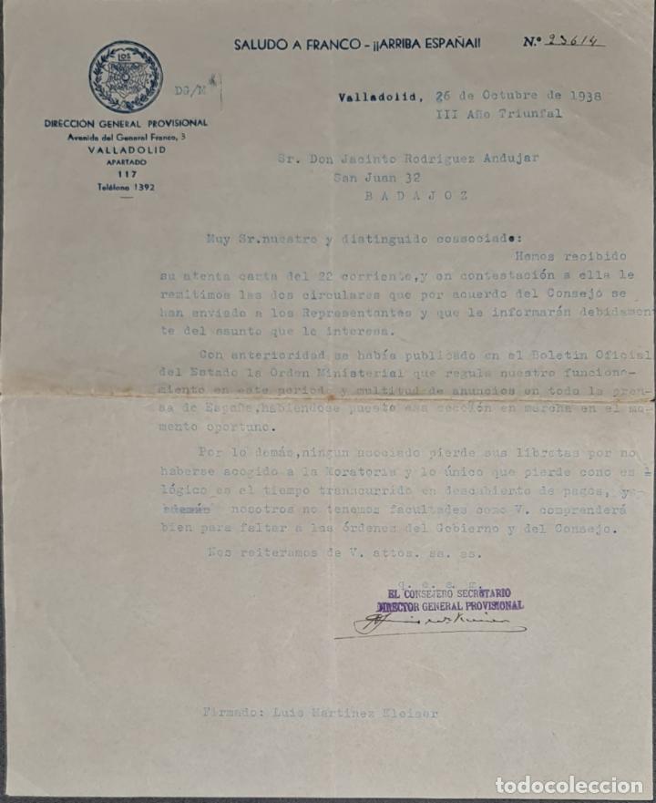Cartas comerciales: Carta comercial. Los Previsores del Porvenir. Valladolid. Espa&ntilde;a 1938