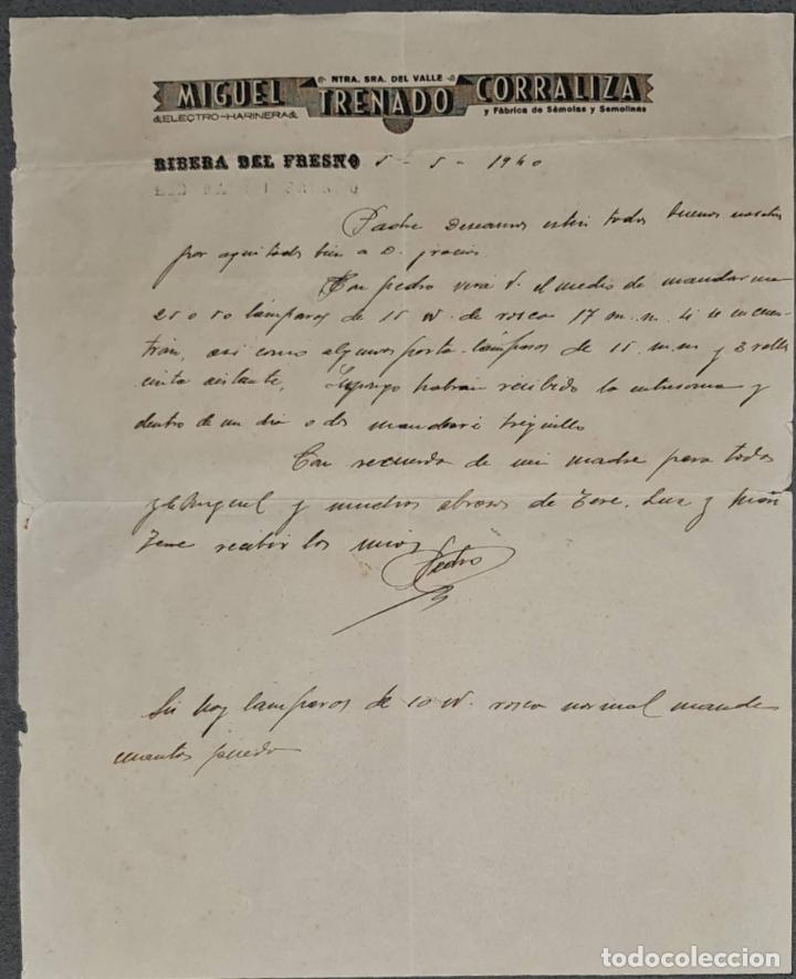 Cartas comerciales: Carta comercial. Miguel Trenado Corraliza. Ribera del Fresno. 1940