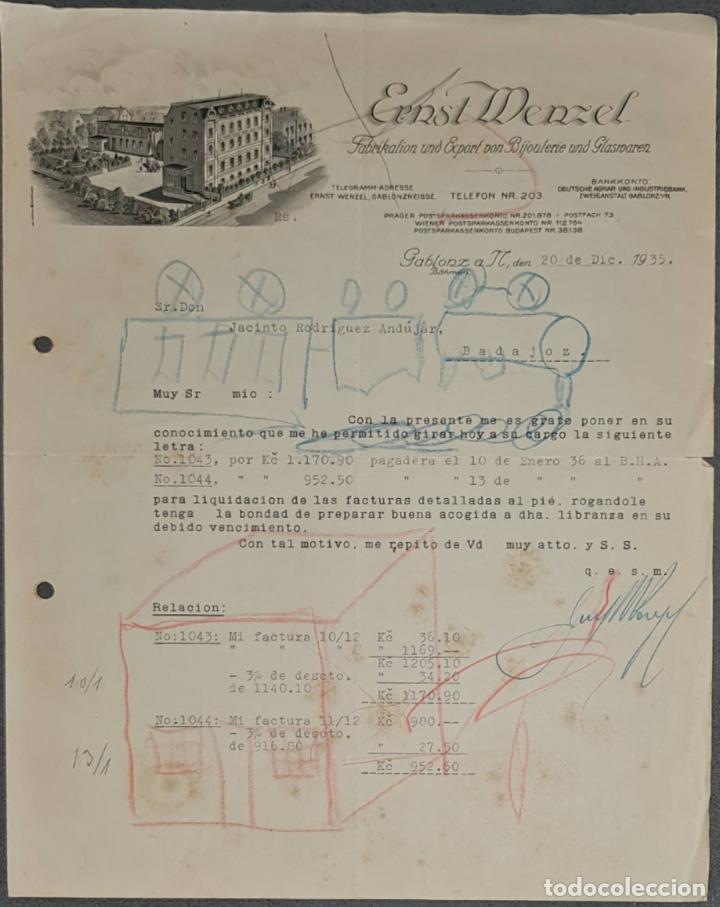 Cartas comerciales: Carta comercial. Ernst Menzel. Fabrikation und Export von Bijouterie und Glasmaren. B&ouml;hmen 1935