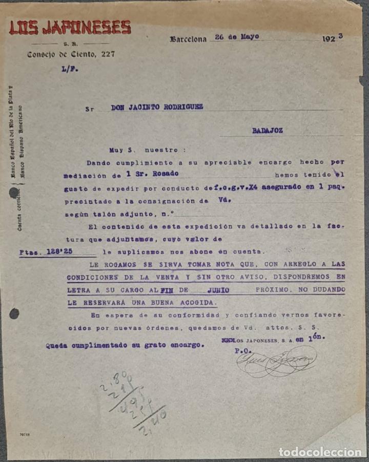 Cartas comerciales: Carta comercial. Los Japoneses. Barcelona. Espa&ntilde;a 1923