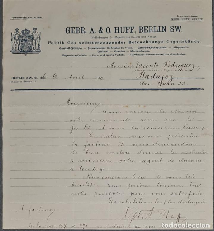 Cartas comerciales: Carta comercial. Gebr. A. & O. Huff, Berlin SW. Alemania 1912