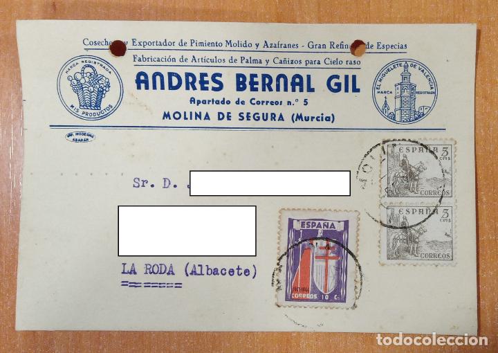 Lettres commerciales: TARJETA COMERCIAL ANDRES BERNAL GIL. MOLINA DEL SEGURA MURCIA. 1944