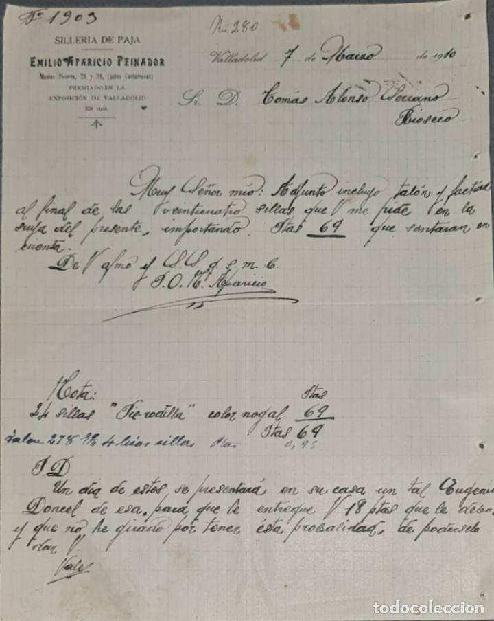 Lettres commerciales: Carta comercial. Emilio Aparicio Peinador. Siller&iacute;a de paja. Valladolid. Espa&ntilde;a 1910