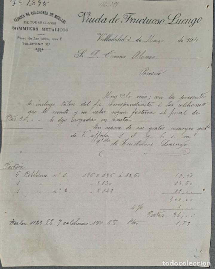 Lettres commerciales: Carta comercial. Viuda de Fructuoso Luengo. F&aacute;brica de colchones de muelles. VAlladolid 1910