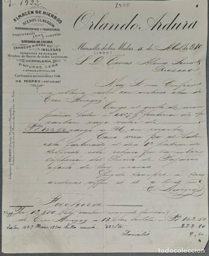 Lettres commerciales: Carta comercial. Orlando Ardura. Almac&eacute;n de hierros. Le&oacute;n. Espa&ntilde;a 1910