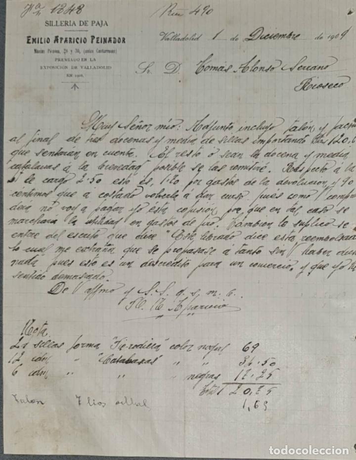 Lettres commerciales: Carta comercial. Emilio Aparicio Peinador. Siller&iacute;a de paja. Valladolid. Espa&ntilde;a 1909