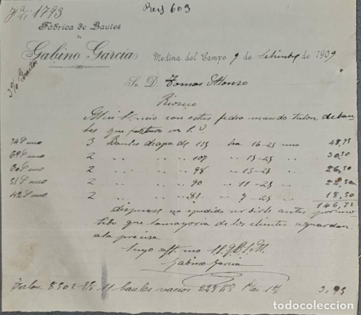 Lettres commerciales: Carta comercial. Gabino Garc&iacute;a. F&aacute;brica de ba&uacute;les. Medina del Campo. Espa&ntilde;a 1909