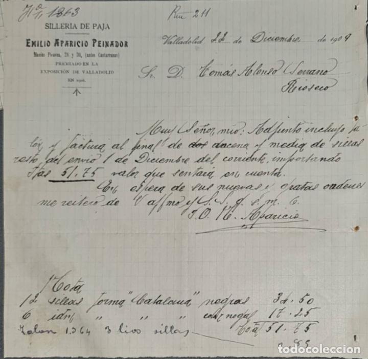 Lettres commerciales: Carta comercial. Emilio Aparicio Peinador. Siller&iacute;a de paja. Valladolid. Espa&ntilde;a 1909
