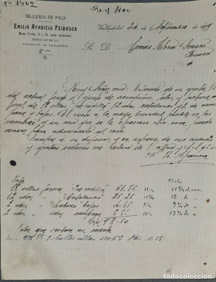 Lettres commerciales: Carta comercial. Emilio Aparicio Peinador. Siller&iacute;a de paja. Valladolid. Espa&ntilde;a 1909