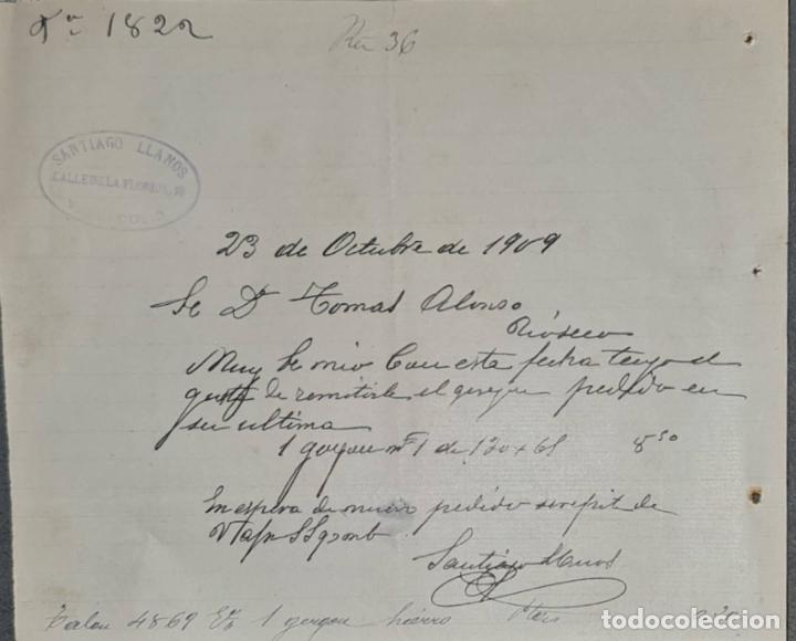 Lettres commerciales: Carta comercial. Santiago Llanos. Valladolid. Espa&ntilde;a 1909
