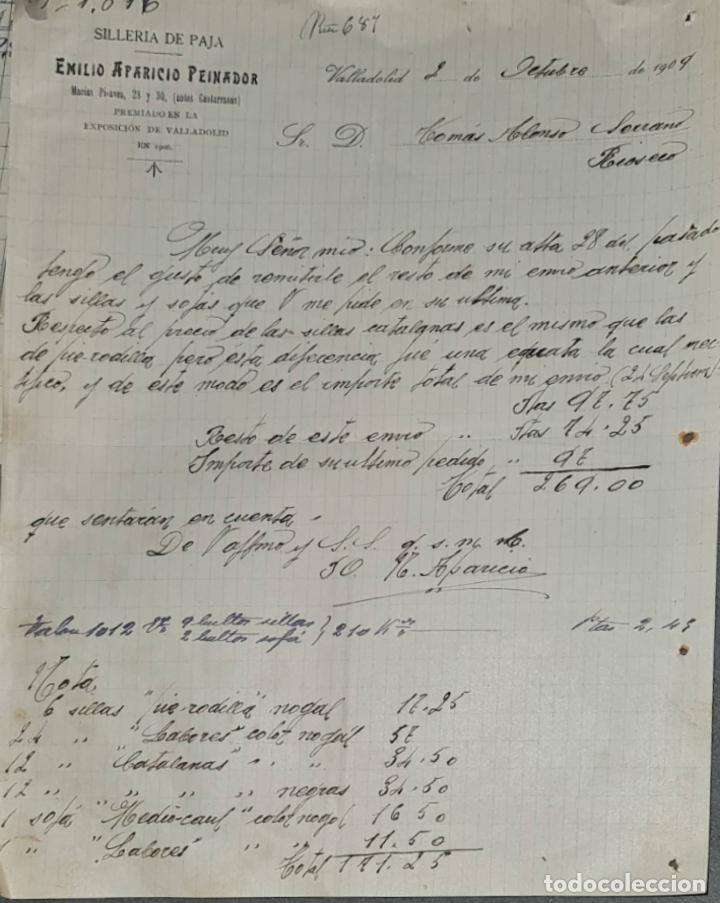 Lettres commerciales: Carta comercial. Emilio Aparicio Peinador. Siller&iacute;a de paja. Valladolid. Espa&ntilde;a 1909