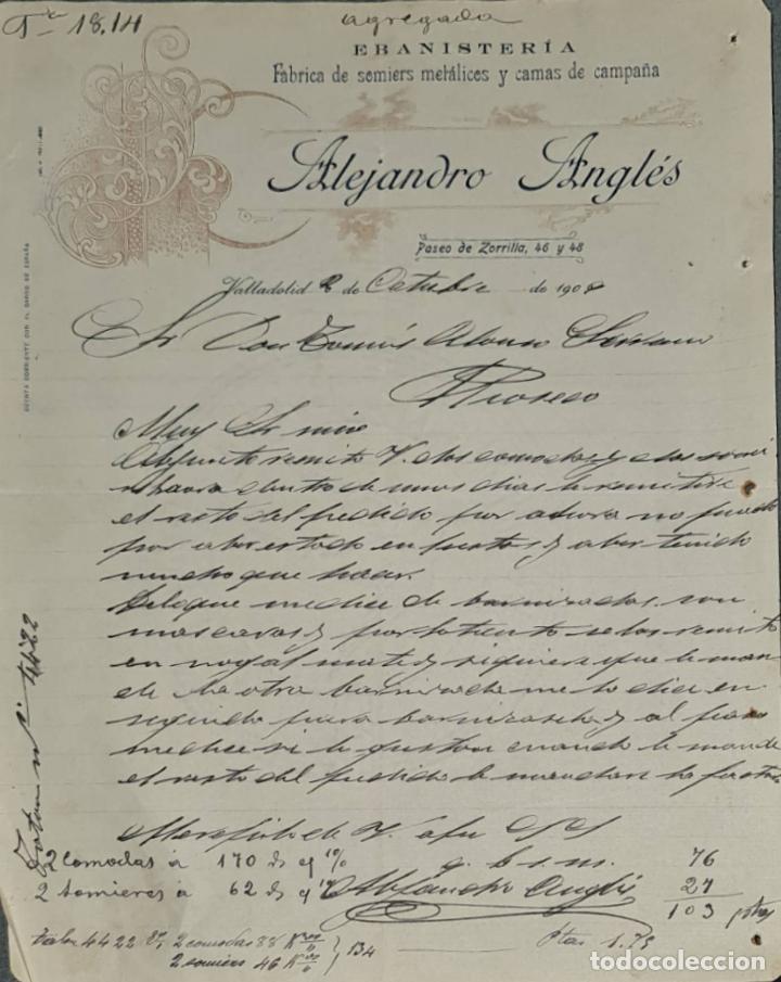 Lettres commerciales: Carta comercial. Alejandro Angl&eacute;s. Ebanister&iacute;a. Valladolid. Espa&ntilde;a 1909