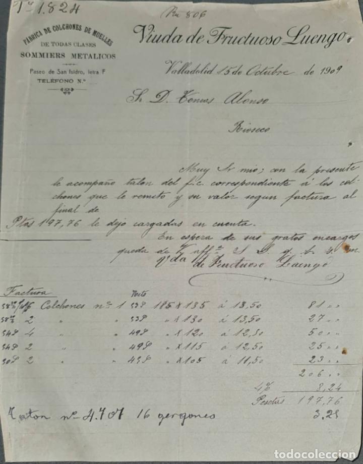 Lettres commerciales: Carta comercial. Viuda de Fructuoso Luengo. F&aacute;brica de colchones de muelles. Valladolid 1909