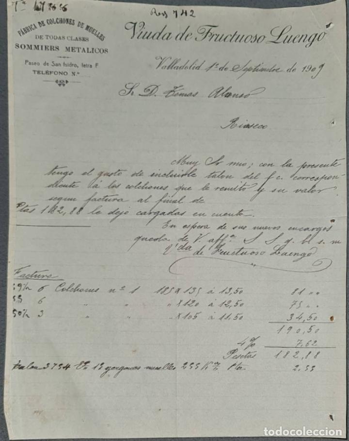Lettres commerciales: Carta comercial. Viuda de Fructuoso Luengo. F&aacute;brica de colchones de muelles. Valladolid 1909