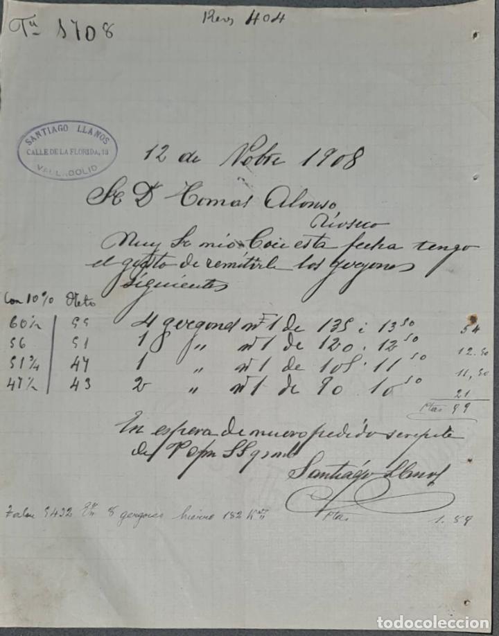 Lettres commerciales: Carta comercial. Santiago Llanos. Valladolid. Espa&ntilde;a 1908