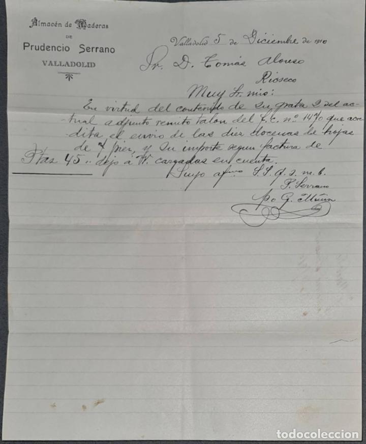 Lettres commerciales: Carta comercial. Prudencio Serrano. Almac&eacute;n de maderas. Valladolid. Espa&ntilde;a 1910