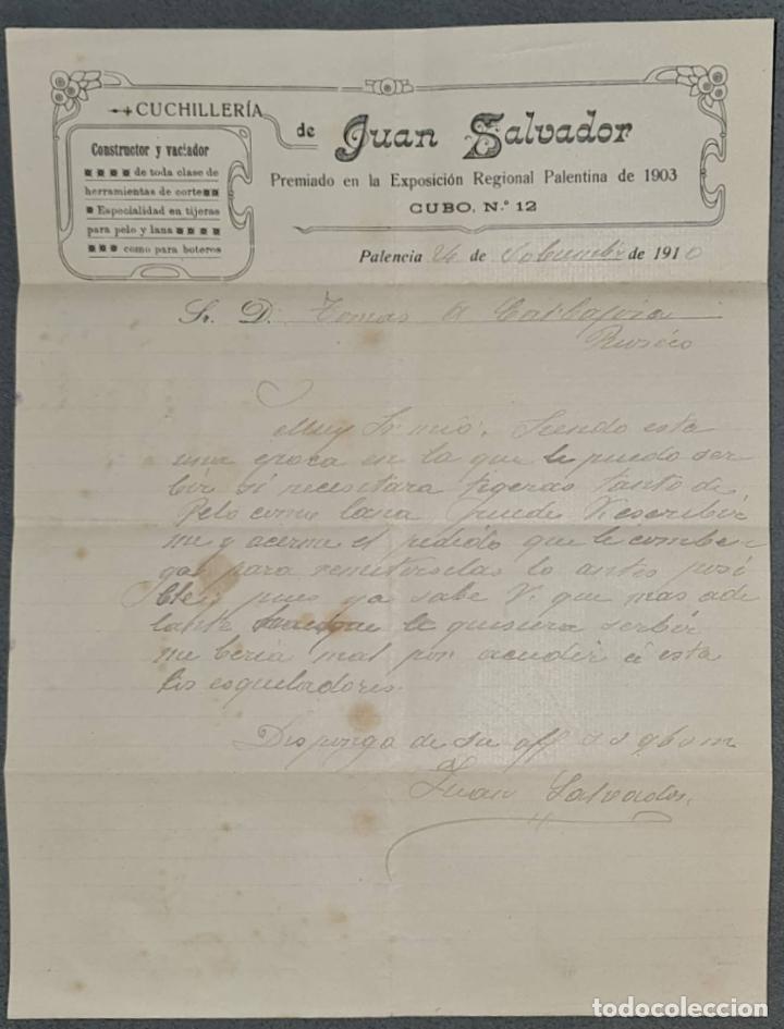 Lettres commerciales: Carta comercial. Juan Salvador. Cuchiller&iacute;a. Palencia. Espa&ntilde;a 1910