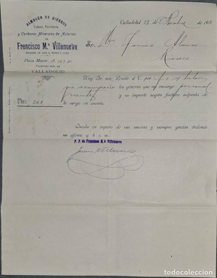 Lettres commerciales: Carta comercial. FRanc&iacute;sco M&ordf; Villanueva. Almac&eacute;n de hierros. Valladolid. Espa&ntilde;a 1910