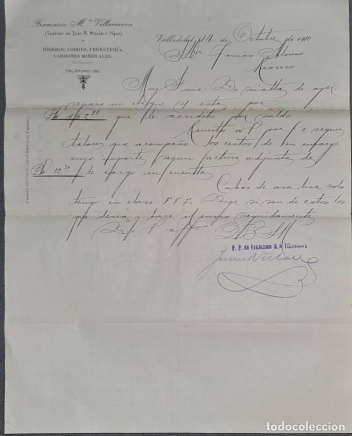 Lettres commerciales: Carta comercial. FRanc&iacute;sco M&ordf; Villanueva. Almac&eacute;n de hierros. Valladolid. Espa&ntilde;a 1910