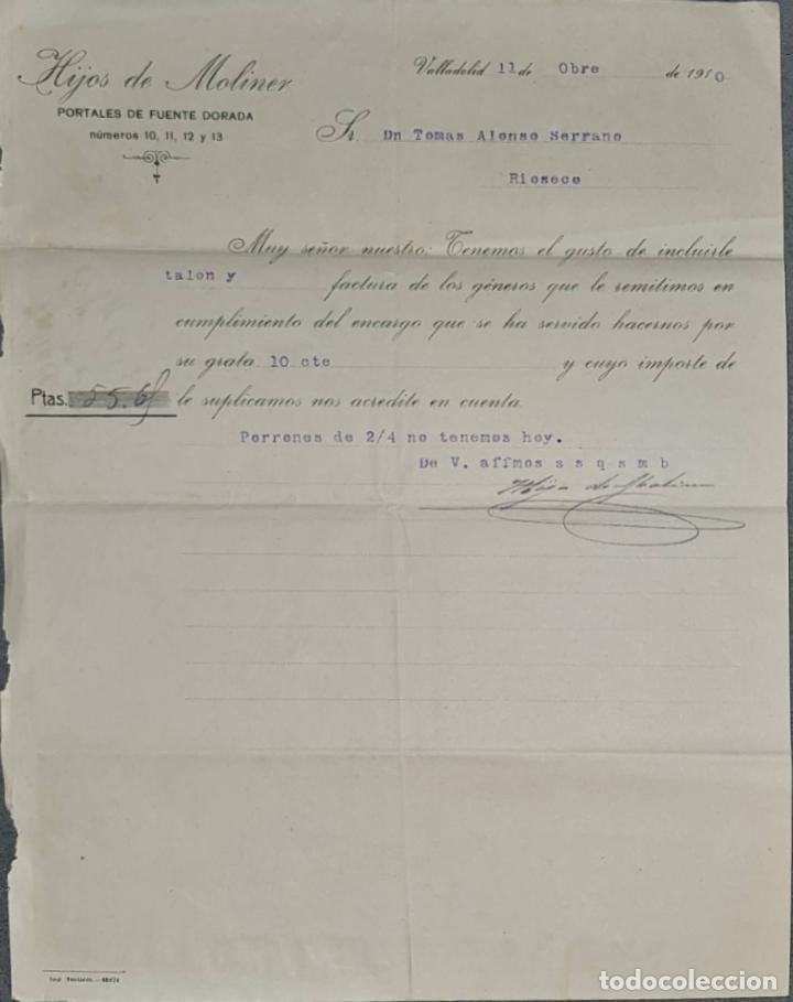 Lettres commerciales: Carta comercial. Hijos de Moliner. Valladolid. Espa&ntilde;a 1910
