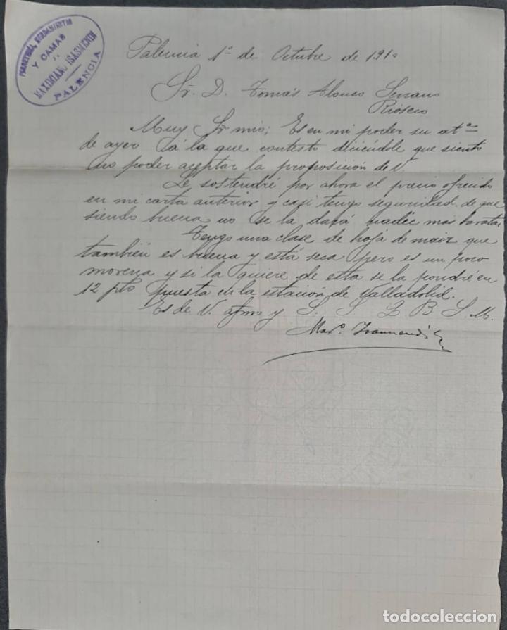 Lettres commerciales: Carta comercial. Maximiano Isasmendi Madina. Hierro, Ferreter&iacute;a, herramientas y camas. Palencia 1910