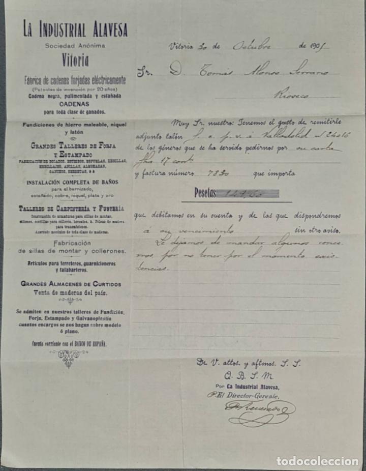 Lettres commerciales: Carta comercial. La Industria Alavesa S.A. F&aacute;brica de cadenas. Vitoria. Espa&ntilde;a 1905