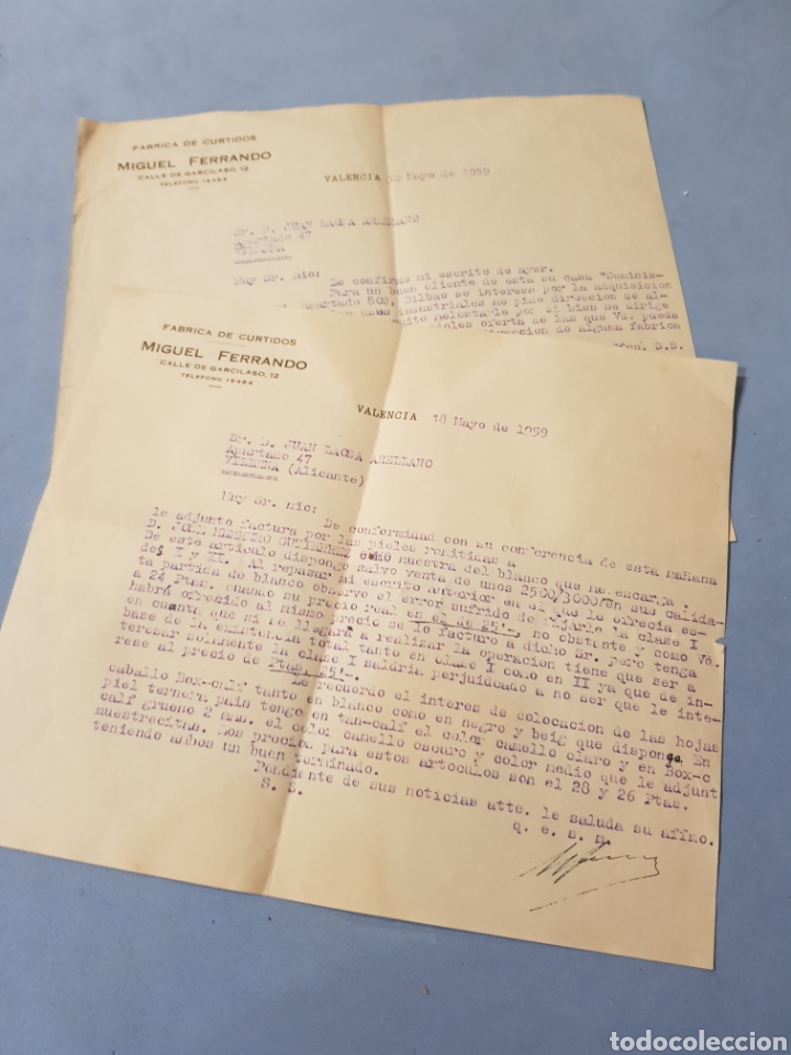 Commercial Letters: Lote 2 cartas comerciales F&aacute;brica de Curtidos, Miguel Ferrando,Valencia 1959 ,