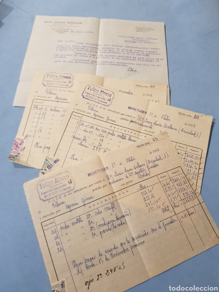 Commercial Letters: Carta y Notas de entrega ,Felipe Alonso Rodriguez ,Deslanaje de Pieles ,Valencia a&ntilde;o 1956-59
