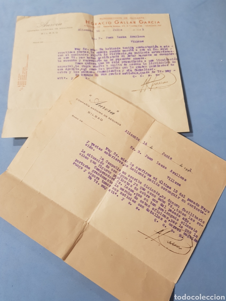 Commercial Letters: Aurora ,Compa&ntilde;ia de Seguros , lote 2 cartas ,a&ntilde;o 1941