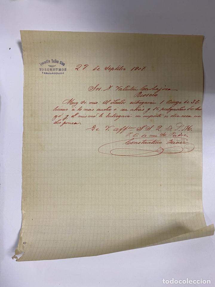 Lettres commerciales: CARTA COMERCIAL. LEOCADIO YA&Ntilde;EZ OLOR. VALLADOLID - TORDEHUMOS, 1907.