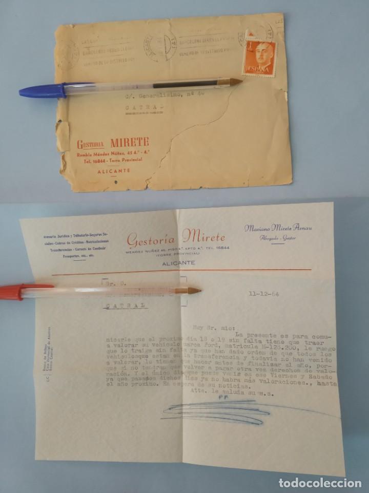 Cartas comerciais: CARTA Y SOBRE CIRCULADO GESTOR&Iacute;A MIRETE - ALICANTE - 1964 - SELLO 1 PTA FRANCO