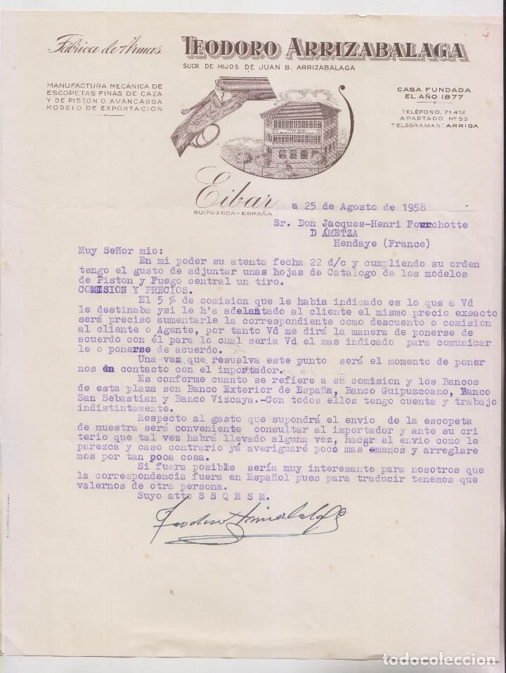 Cartas comerciales: F&Aacute;BRICA DE ARMAS TEODORO DE ARRIZABALAGA. EIBAR, 1958 - Foto 1