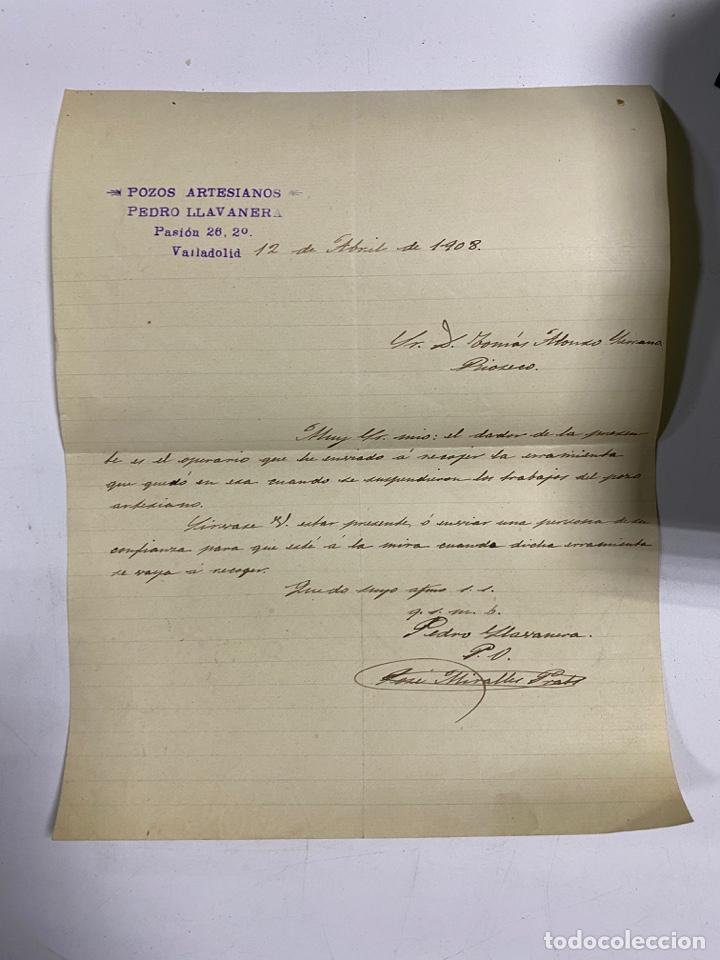 Cartas comerciais: CARTA COMERCIAL. PEDRO LLAVANER. POZOS ARTESANOS. VALLADOLID, 1908